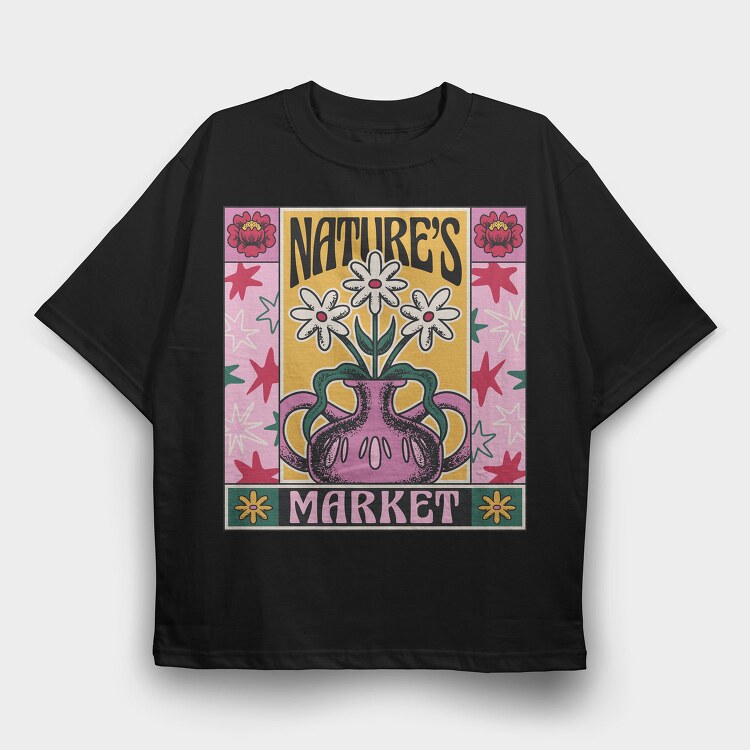Natures Market Flower Vase Tote 01, Tricou Oversize Barbati (Unisex)