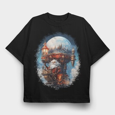 Santa Through The Sky Steampunk Globe, Tricou Oversize Barbati (Unisex)