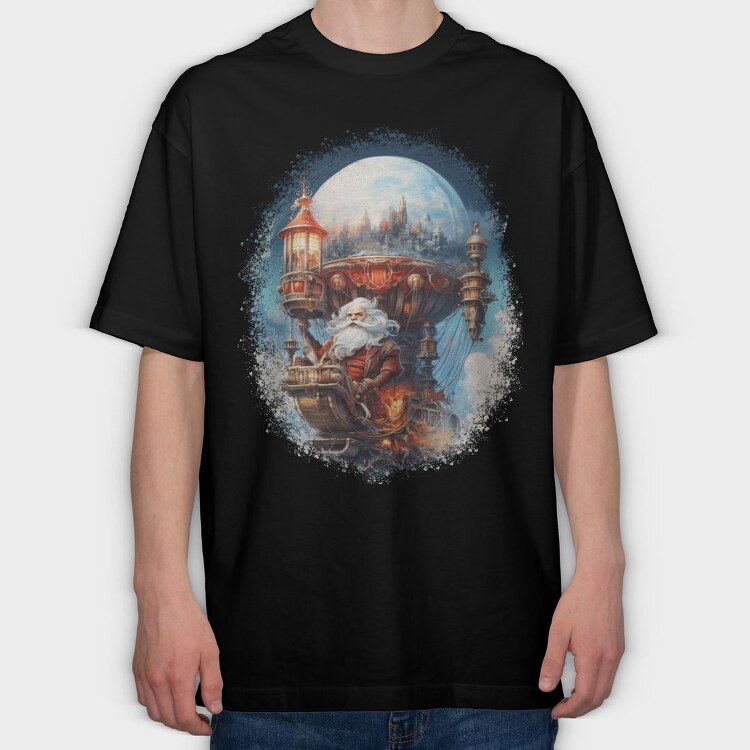 Santa Through The Sky Steampunk Globe, Tricou Oversize Barbati (Unisex)