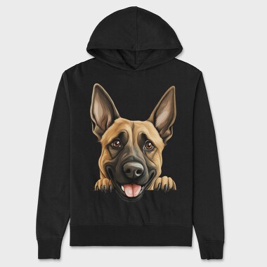 Belgian Malinois Peeking, Hanorac Oversize Barbati (Unisex)