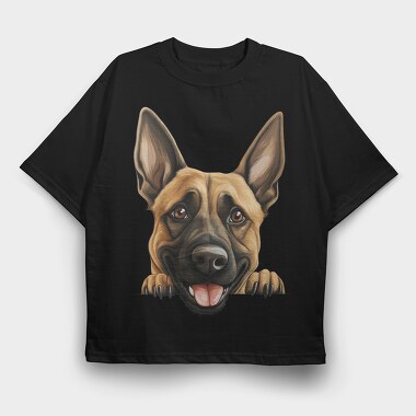 Belgian Malinois Peeking, Tricou Oversize Barbati (Unisex)