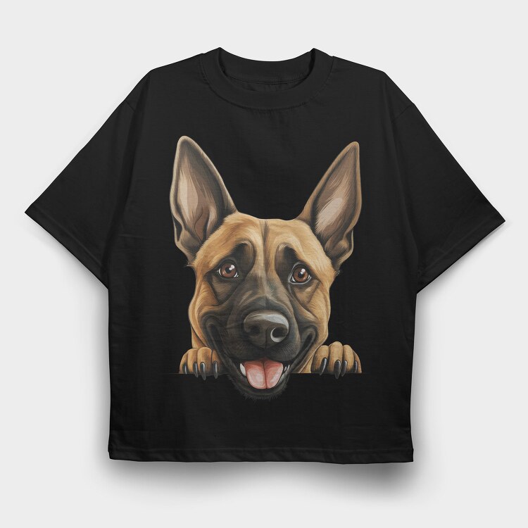 Belgian Malinois Peeking, Tricou Oversize Barbati (Unisex)