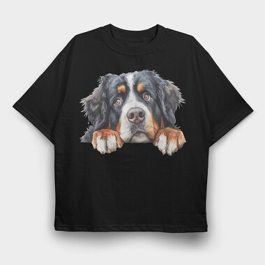 Berneese Mountain Peeking Face, Tricou Oversize Barbati (Unisex)