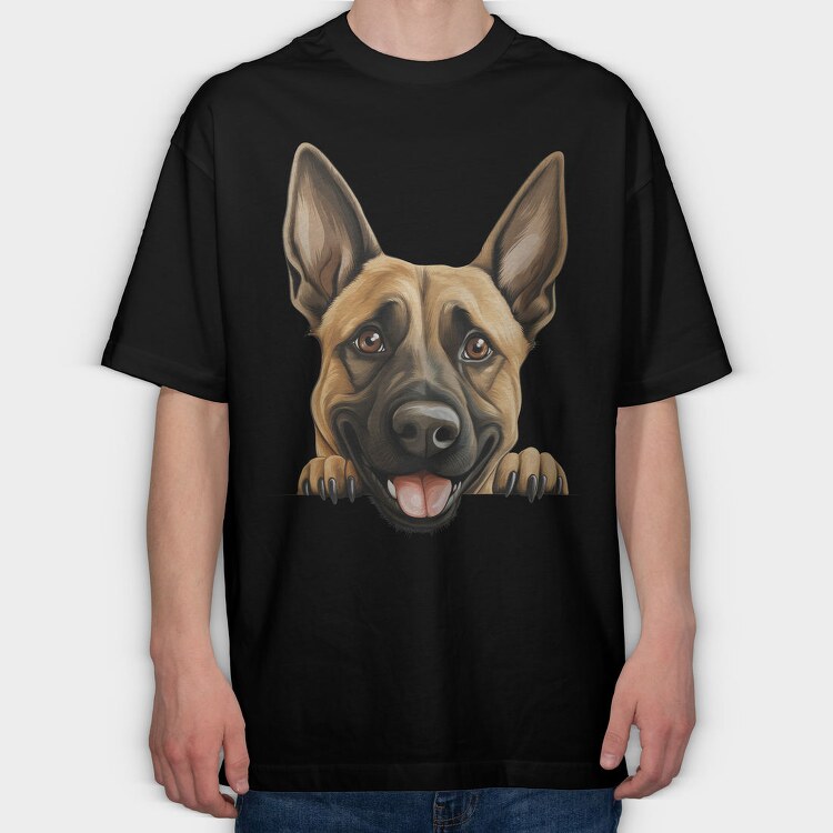 Belgian Malinois Peeking, Tricou Oversize Barbati (Unisex)