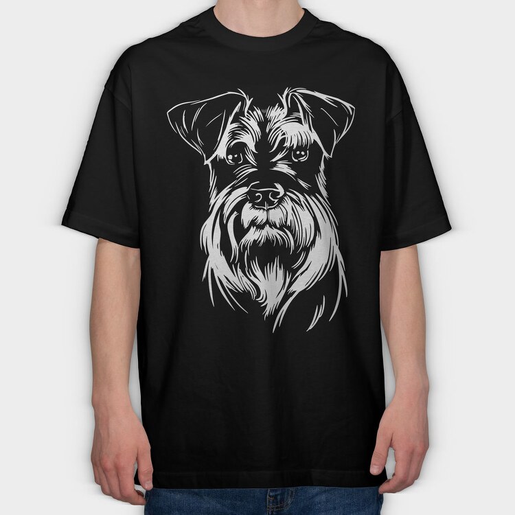 Schnauzer Dog Illustration, Tricou Oversize Barbati (Unisex)