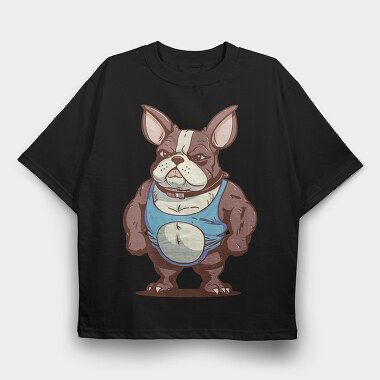 French Bulldog Cartoon Bodybuilder, Tricou Oversize Barbati (Unisex)