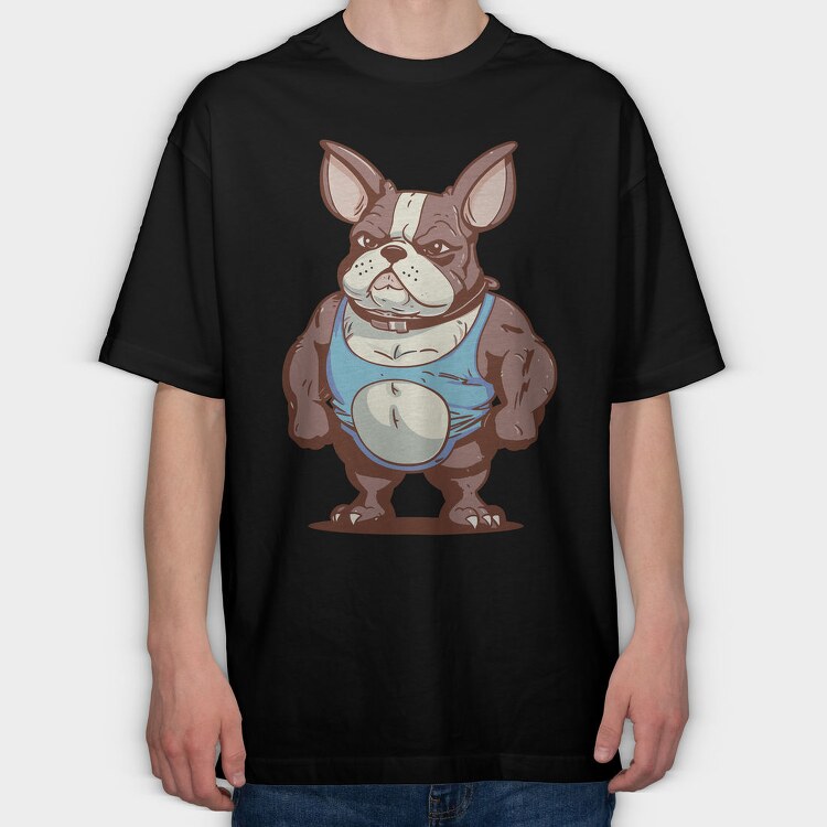 French Bulldog Cartoon Bodybuilder, Tricou Oversize Barbati (Unisex)