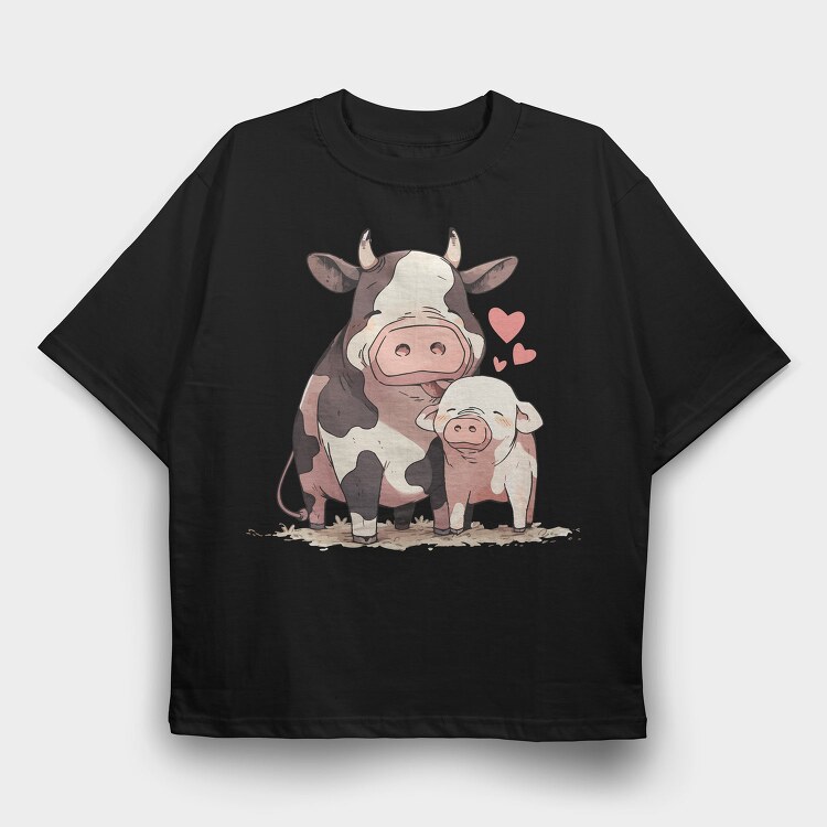 Cow And Pig Love Pig Cow, Tricou Oversize Barbati (Unisex)