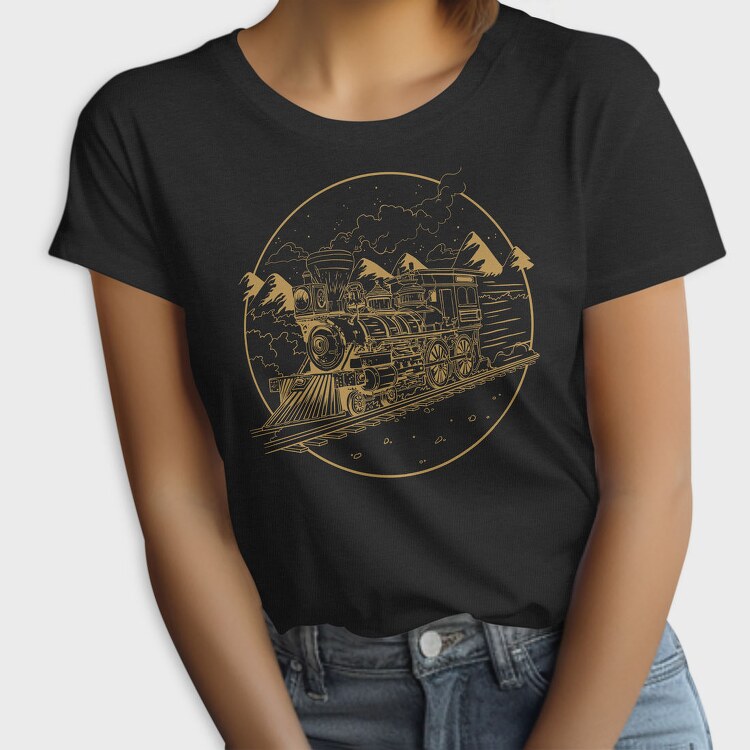 Steam Train Hand Drawn Locomotiv, Tricou Femei