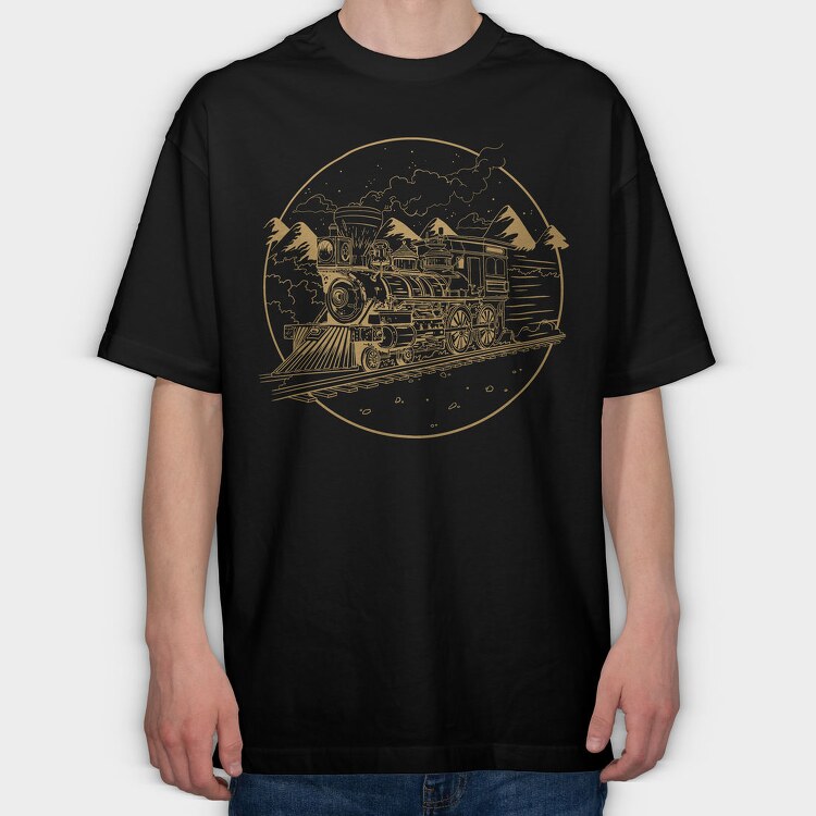 Steam Train Hand Drawn Locomotiv, Tricou Oversize Barbati (Unisex)