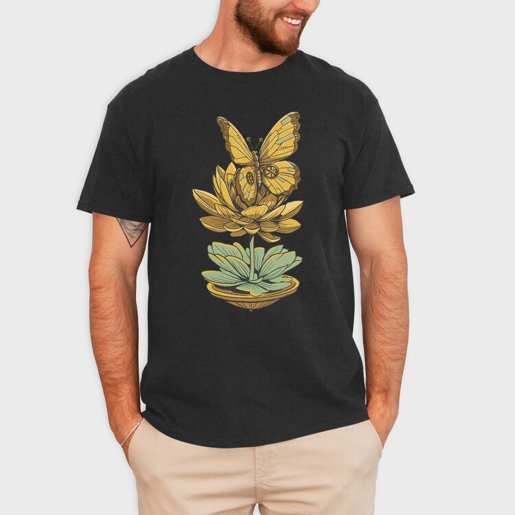 Steampunk Inspired Butterfly Lotus, Tricou Barbati (Unisex)