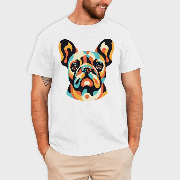 French Bulldog Geometric Bulldog, Tricou Barbati (Unisex)
