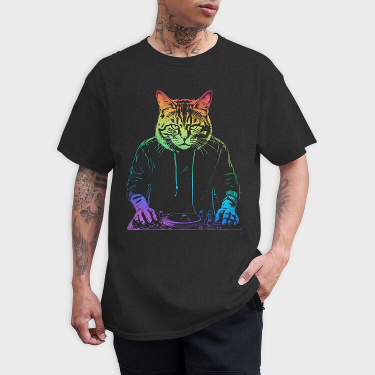 Neon Cat Dj, Tricou Barbati (Unisex)