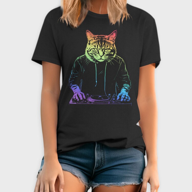 Neon Cat Dj, Tricou Barbati (Unisex)