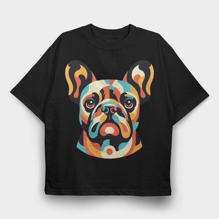 French Bulldog Geometric Bulldog, Tricou Oversize Barbati (Unisex)