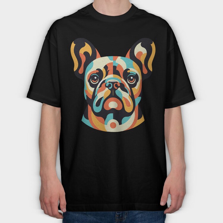 French Bulldog Geometric Bulldog, Tricou Oversize Barbati (Unisex)