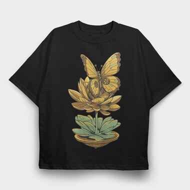 Steampunk Inspired Butterfly Lotus, Tricou Oversize Barbati (Unisex)