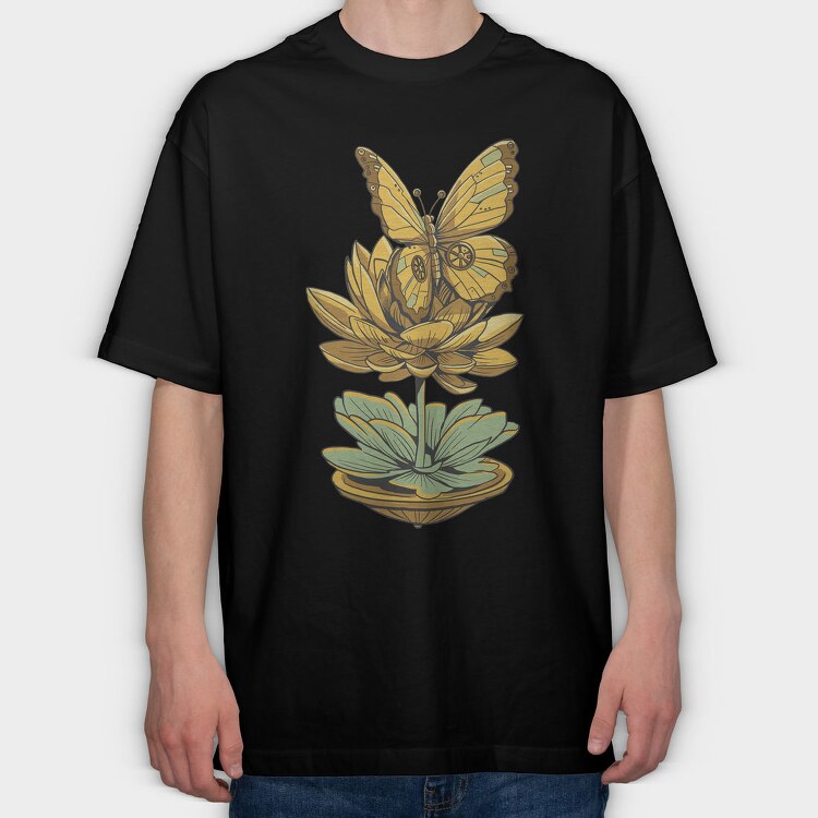 Steampunk Inspired Butterfly Lotus, Tricou Oversize Barbati (Unisex)