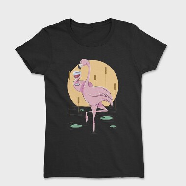 Flamingo Drinking Wine Cool, Tricou Femei