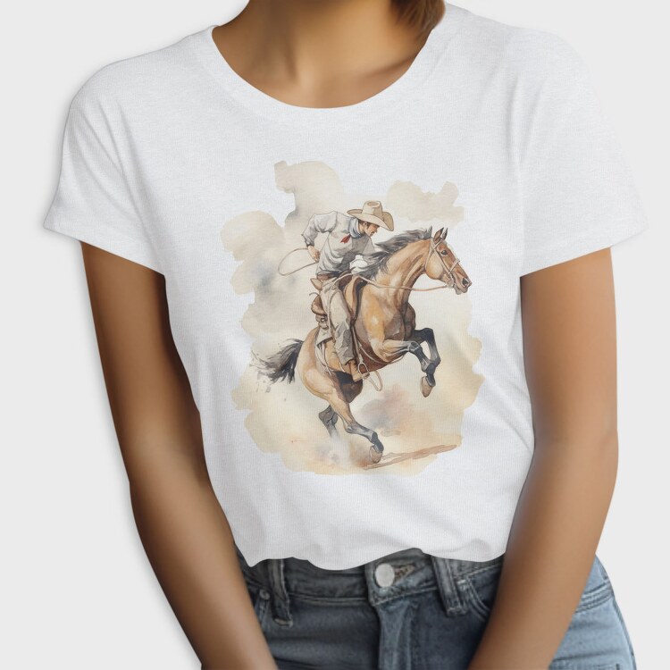 Cowboy Riding Horse Bucking, Tricou Femei