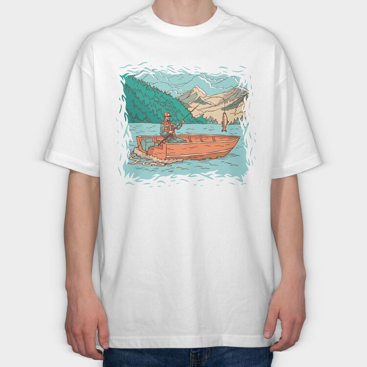 Fisherman In Boat, Tricou Oversize Barbati (Unisex)