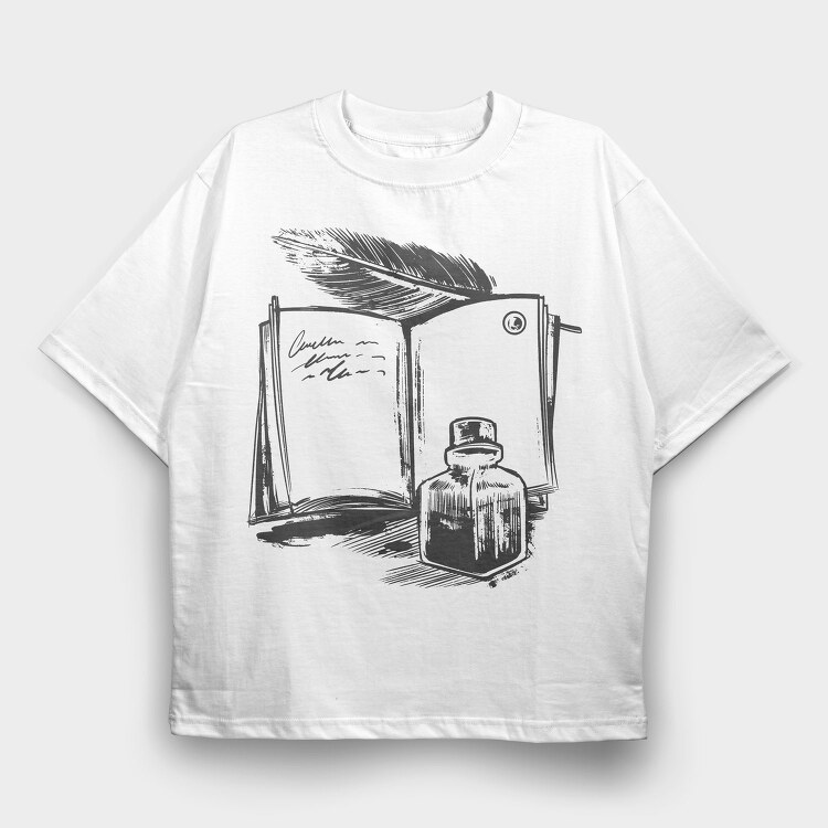 Open Book And Ink Jar, Tricou Oversize Barbati (Unisex)