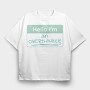 Overthinker Name Tag Hello I M An Overthinker, Tricou Oversize Barbati (Unisex)
