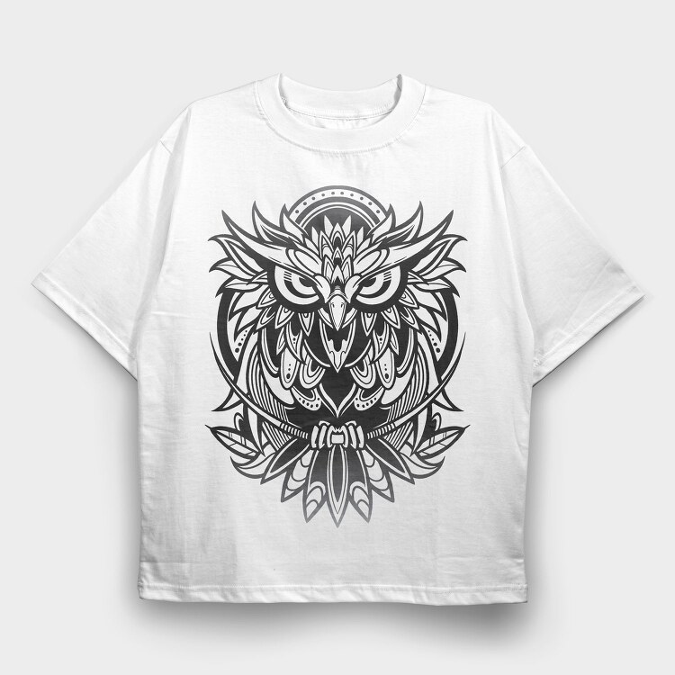 Owl Bird Animal Tribal, Tricou Oversize Barbati (Unisex)