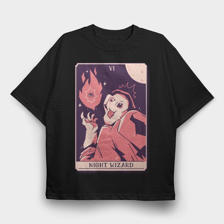 Owl Wizard Mystical Tarot Card Night Wizard 06, Tricou Oversize Barbati (Unisex)