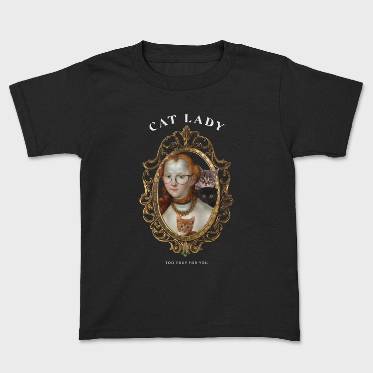 Painting Of Woman In Mirror Cat Lady, Tricou Copii