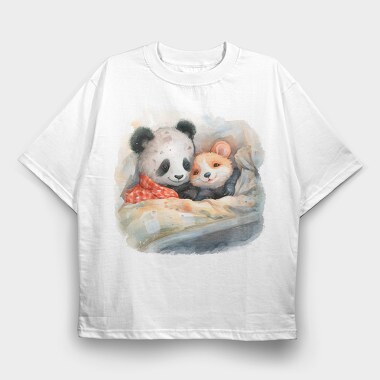 Panda And Mouse Cuddle Mice Hug, Tricou Oversize Barbati (Unisex)