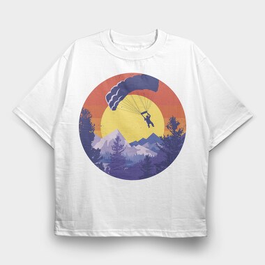 Parachute Retro Sunset Mountain, Tricou Oversize Barbati (Unisex)