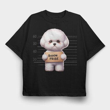Bichon Frise Mugshot, Tricou Oversize Barbati (Unisex)