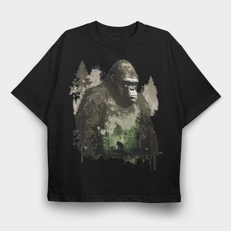 Gorilla Forest Doubleexposure, Tricou Oversize Barbati (Unisex)