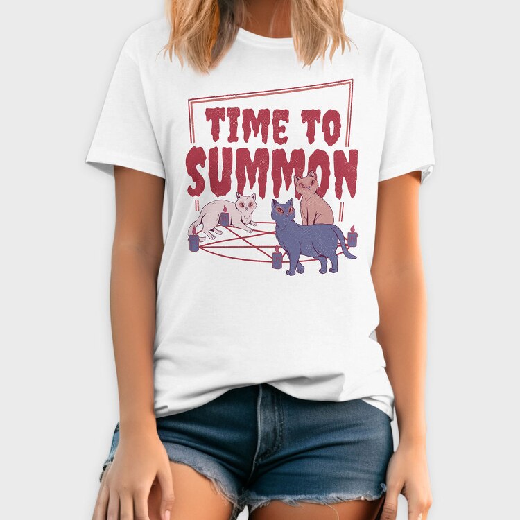 Satanic Cats With Pentagram Time To Summon, Tricou Barbati (Unisex)
