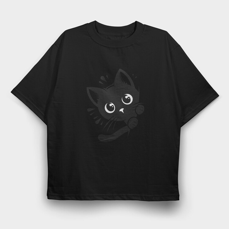 Black Cat Peek, Tricou Oversize Barbati (Unisex)