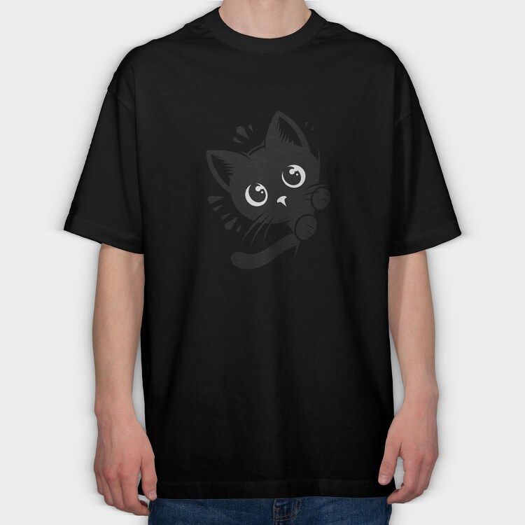 Black Cat Peek, Tricou Oversize Barbati (Unisex)