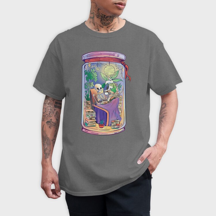Cozy Skeleton Reading Books Jar Chill, Tricou Barbati (Unisex)