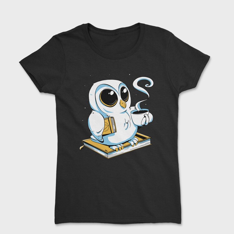 Owl With Books And Coffee Cute, Tricou Femei
