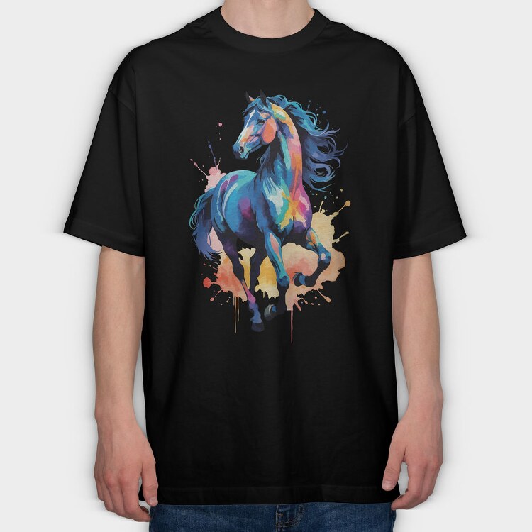 Eye Catching Watercolor Horse, Tricou Oversize Barbati (Unisex)