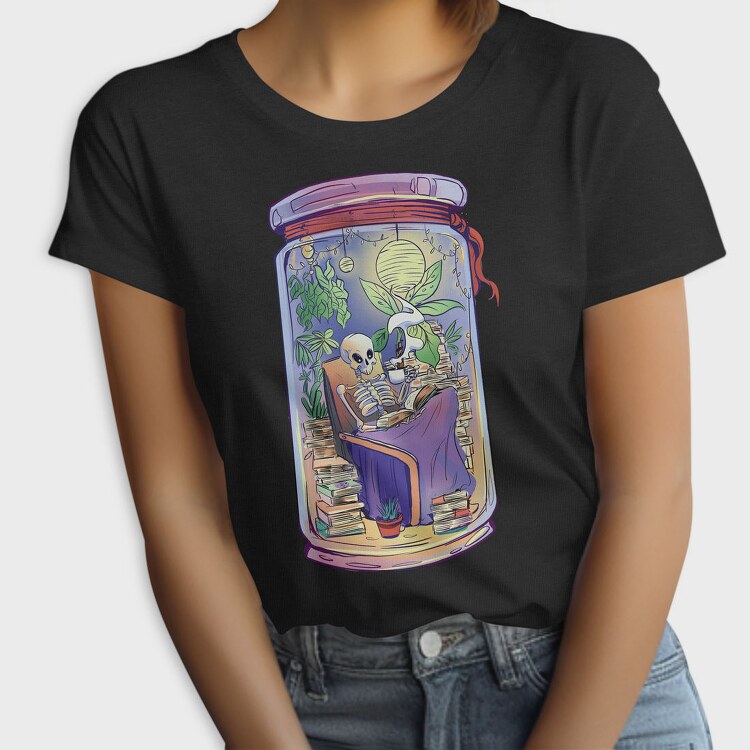 Cozy Skeleton Reading Books Jar Chill, Tricou Femei