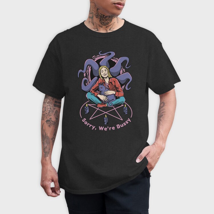 Satanic Woman And Cat In Ritual Sorry We Are Bussy, Tricou Barbati (Unisex)