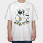 Owl With Books And Coffee Cute, Tricou Oversize Barbati (Unisex)
