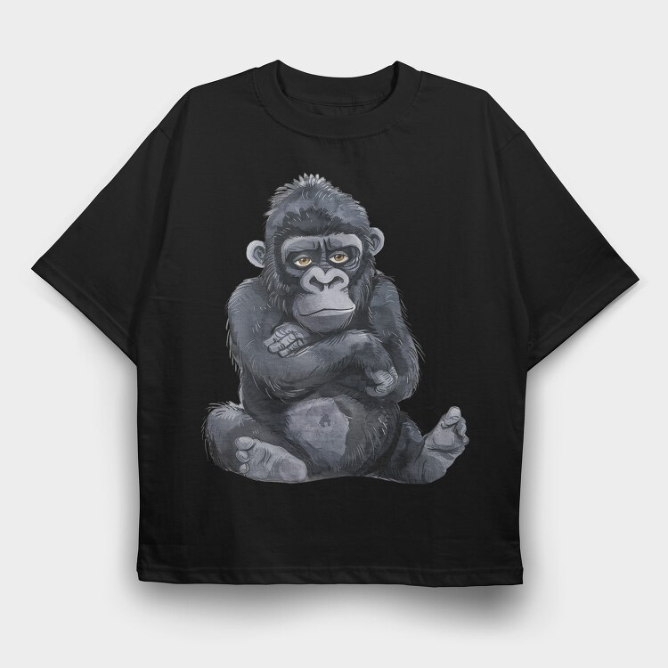 Gorilla Sitting Cute, Tricou Oversize Barbati (Unisex)