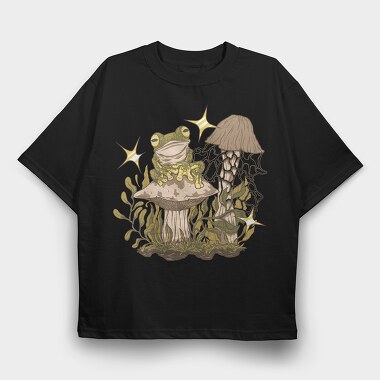 Frog And Mushrooms On, Tricou Oversize Barbati (Unisex)