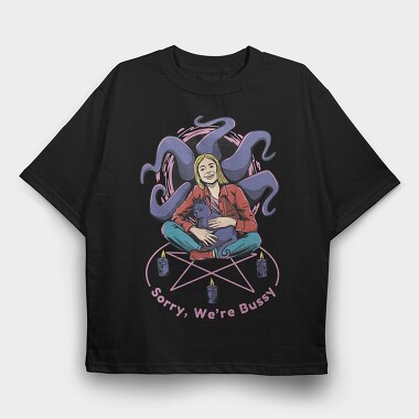 Satanic Woman And Cat In Ritual Sorry We Are Bussy, Tricou Oversize Barbati (Unisex)