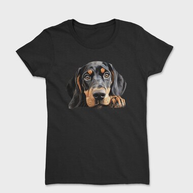 Black And Tan Coonhound Peeking, Tricou Femei