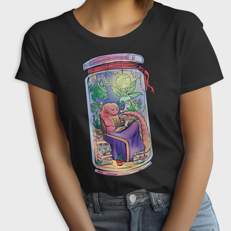 Cozy Worm Reading Books Jar Chill, Tricou Femei