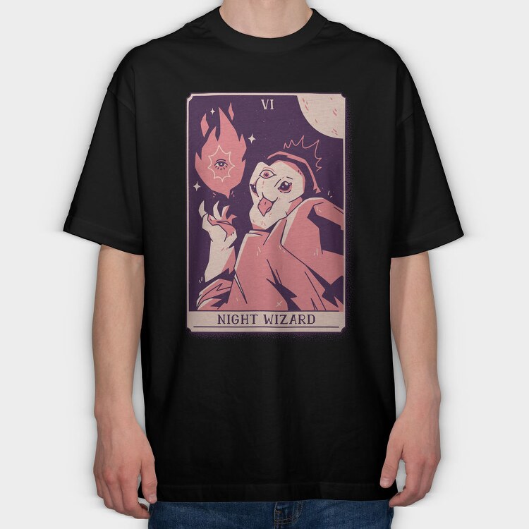 Owl Wizard Mystical Tarot Card Night Wizard 06, Tricou Oversize Barbati (Unisex)