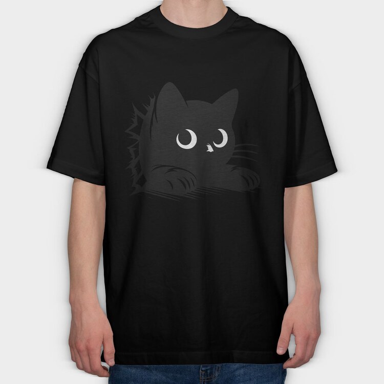 Black Cat Peeking, Tricou Oversize Barbati (Unisex)